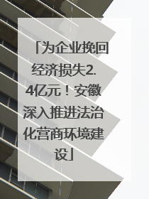 为企业挽回经济损失2.4亿元！安徽深入推进法治化营商环境建设