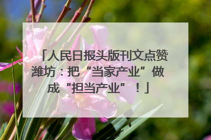 人民日报头版刊文点赞潍坊：把“当家产业”做成“担当产业”！